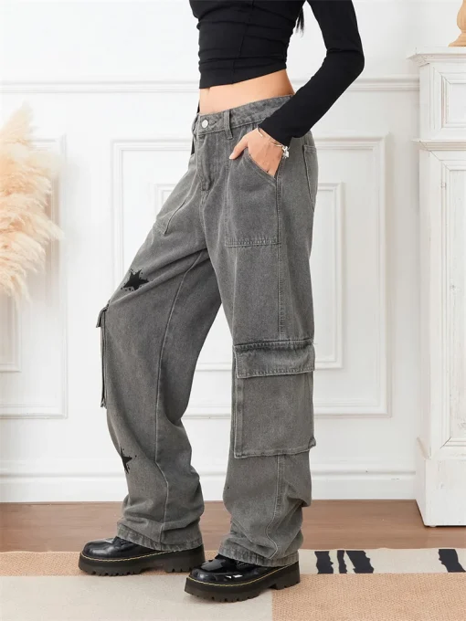 Women Denim Straight Pants Y2K Aesthetic Hip Hop Punk - Image 4