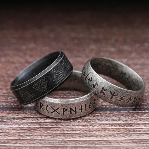 kf S52becf1d62bb4e30a779265d096b634fl Fashion Retro Viking Rune Ring for Men Women 316L Stainless Steel Odin Letter Rings Couple Simple