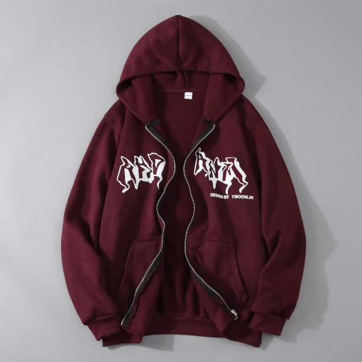 Y2K Letter Print Zip-Up Hoodie: Hip Hop Streetwear - Image 4