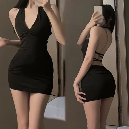 Seductive Backless One-Piece Mini Dress – Slim Fit Nightclub Party Wear