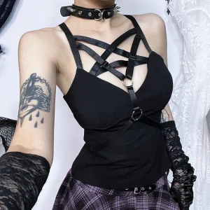 Street Spring 2024 New Spicy Girl Tank Top with Dark Style and Elegant Pentagram Basic Strap Top for Women