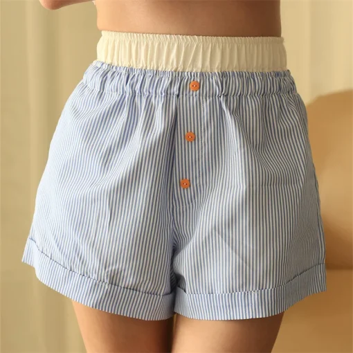 kf S550e7749f5394badb83cfa485d0653a5L Hot Summer Y2k Striped Print Shorts Elastic Waist Shorts Casual Boxers Pants Shorts Boho Women Loose