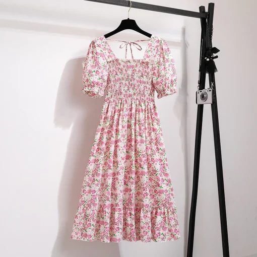 Summer Bohemian Floral Chiffon Midi Dress – Square Collar & Petal Sleeves for Women - Image 4