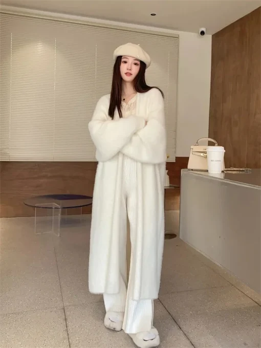 kf S5564eff14601453f875d424f3c965a219 023 Autumn Winter Lazy Style Loose Knee Length Thickened Pure Imitation Mink Fleece Knitted Sweater Cardigan