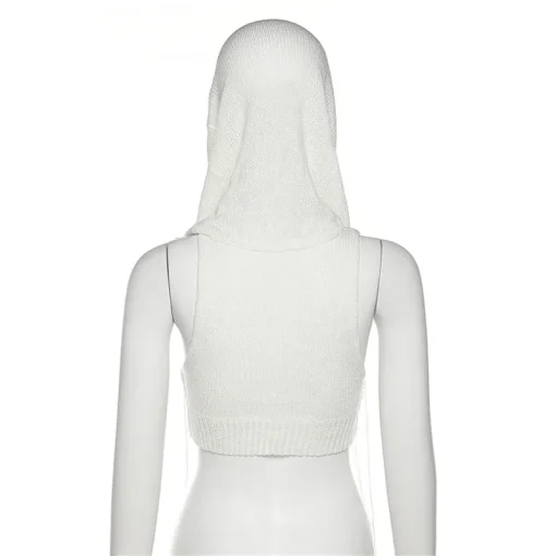 Women's Summer Hooded Sleeveless Knitted Top – Fashionable Streetwear Solid Color Sweater Pullover | Short T-Shirt for All Seasons - Image 5