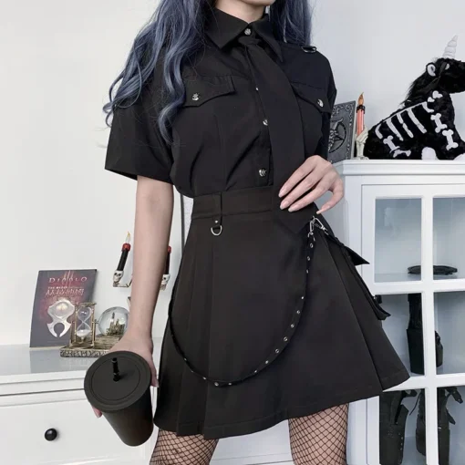 Black Skirt Harajuku Punk Gothic Black High Waist Black Women Sexy Patchwork Bandage Mini Skirt Female Streetwear - Image 4