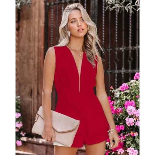 kf S563708216b9a4e10885b5dae723c3364H Spring Summer 2024 new sexy V neck halter romper casual party romper shorts women