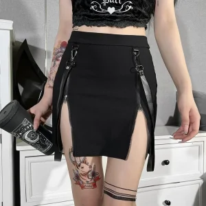 Gothic Double Zipper Mini Skirt – Edgy & Stylish
