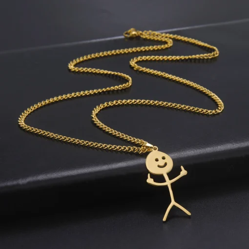 Skyrim Hip Hop Fuxk You Doodle Necklace for Men Women Stainless Steel Long Neck Chain Fashion Middle Finger Stickman Jewelry New - Image 3