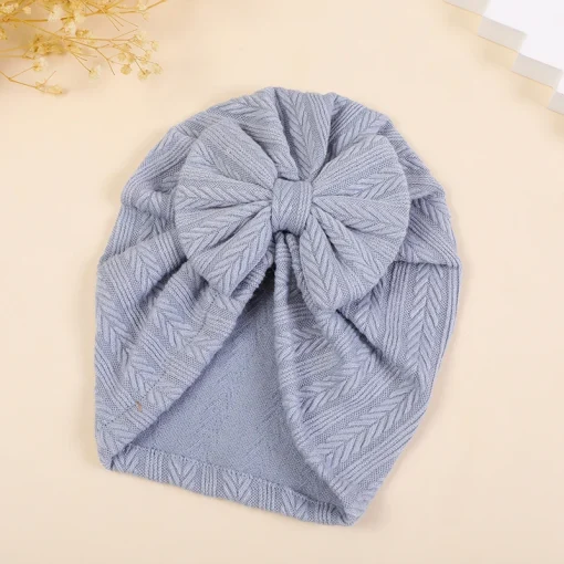 kf S57f37bb415764c919e0f677bd4576520m New Fashion Ribbed Bow Baby Turban Hat Infant Soft Elastic Beanies Cap Breathable Solid Color Baby