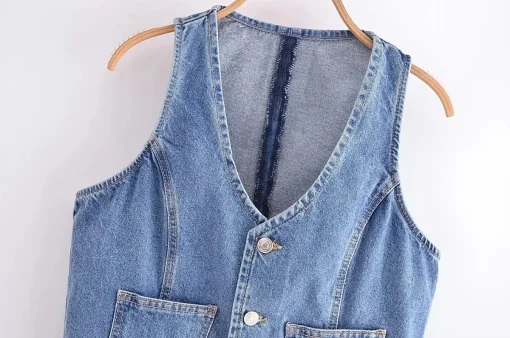 Fashion Button Denim Waistcoat Women Casual Sleeveless Jacket Chic - Image 4