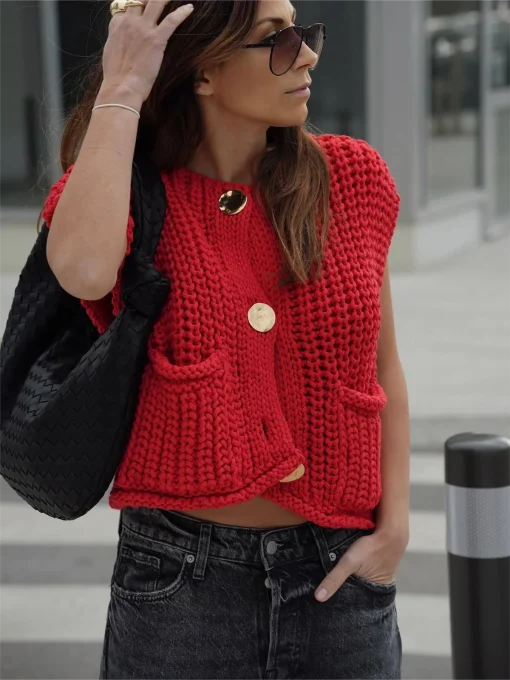 Korean Fashion Women’s Crop Sweater Vest – Loose Fit Cable Knit Sleeveless Casual Top - Image 5