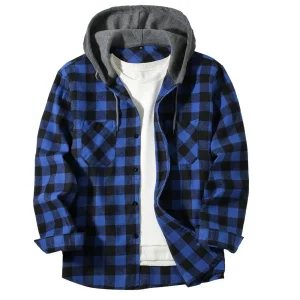 Plaid Hoodie Shirt for Men – Casual Button-Down Long Sleeve Flannel Jacket