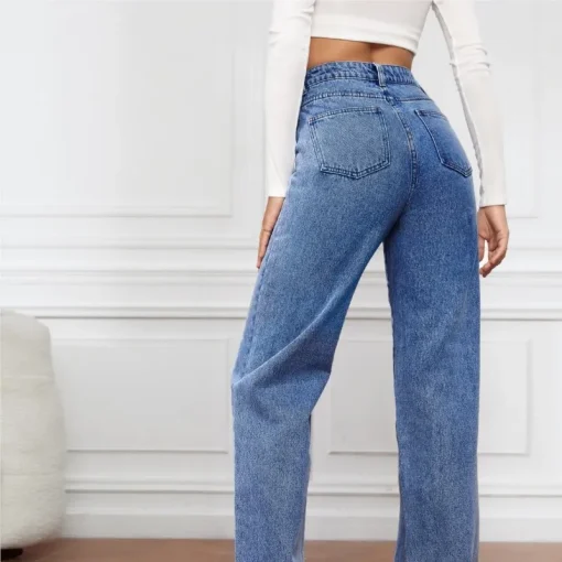 Women's High-Waist Straight Jeans – Vintage Blue 2024 - Image 3