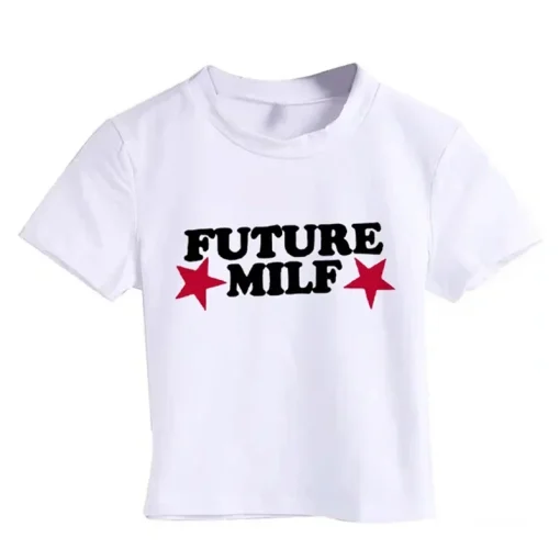 2024 Summer Women's Y2K FUTURE MILF Star Crop Top – Sexy Casual Tee - Image 4