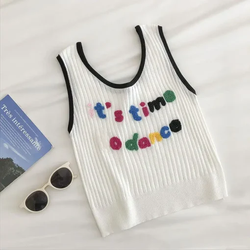 kf S5fa80b95e6a542e6b2ee7fdba4870702g Ribbed Tank Top Crop Top Women s Short Cute Graphic Knit Kawaii T Shirts Vest Summer