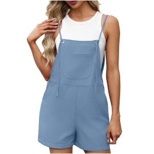 Women Jumpsuit Loose Style Overalls Boho Solid Color Square Collar Playsuits Sleeveless Rompers Summer Casual Clothes