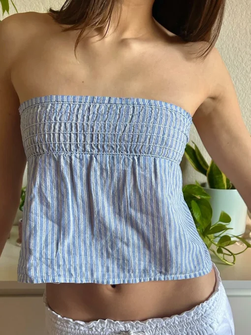 kf S6268020ea004477297c7f2feec6479b2f Women Summer y2k Tube Tops Striped Print Tie Bow Off Shoulder Bandeau Vest Backless Shirts for