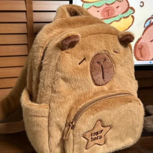 kf S64b5657e6f4a4674b7dc5601ec295541i Capybara Plush Backpack Kawaii Fashion Plushie Doll Fur Bag Children s Bag Shoulder Bag Mini Knapsack