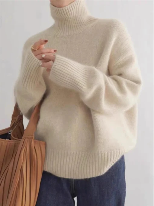 2024 Autumn and Winter New Thick Cashmere Sweater Women High Neck Pullover Sweater Warm Loose Knitted Base Sweater Jacket Tops - Image 2