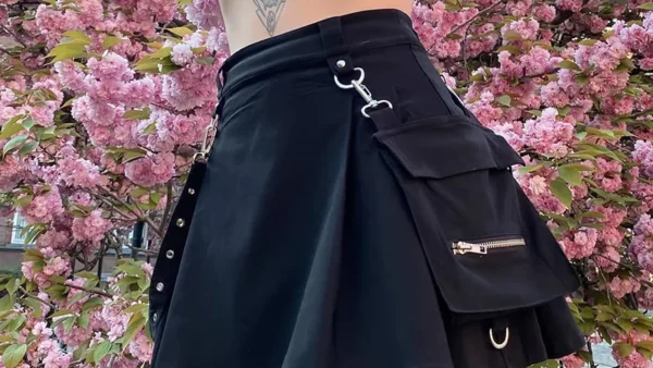 kf S65e9d2ff37b94ebbb499c866eb6bde0eY Black Skirt Harajuku Punk Gothic Black High Waist Black Women Sexy Patchwork Bandage Mini Skirt Female