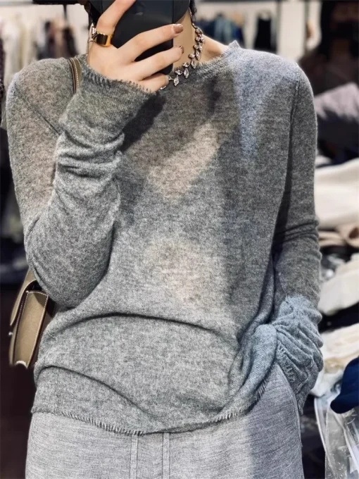 kf S66824abb7aa04cdab1fa25f58d8dfbc7F 2024 spring autumn round neck fringe cashmere sweater women s loose Korean sweater fashion woolen base