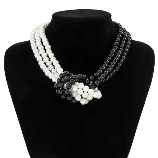 kf S6702017c6d2942da8786fd8a7dcdc0fck Fashion Black White Imitation Pearl Patchwork Chain Necklace For Women Female Vintage Sexy Multilevel Bead French