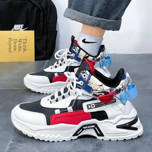 kf S673b2c14bac44df3bfb05b8febeb8db36 Men High Top Casual Shoes Personality Thick Soled Daddy Shoes Male Sports Sneakers Trainers Street Culture