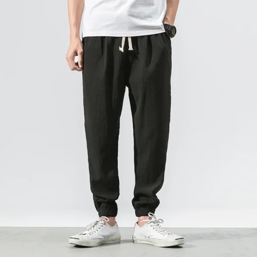 Cotton Linen Casual Harem Pants for Men – Summer Joggers, Chinese Style Baggy Pants, 2023 Harajuku Trend - Image 3