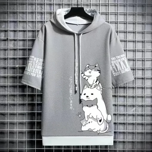 kf S6bca1981ef2e493ea955306819e58d6eO Japan Fashion Men s Hoodies Summer Men Clothing Cartoon Casual Harajuku Streetwear Print Hooded Top Short