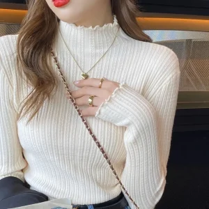 kf S6db3b1dacb2b486b939058b835d69a518 2023 Autumn Winter Women s Turtleneck Sweaters White Knitted Pullovers Y2k Sweater Long Sleeve Slim Jumper