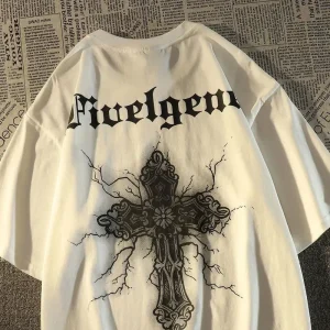 Simple Retro Hip Hop Cross Short Sleeved T-Shirt – Men’s Loose Y2K Oversized Top