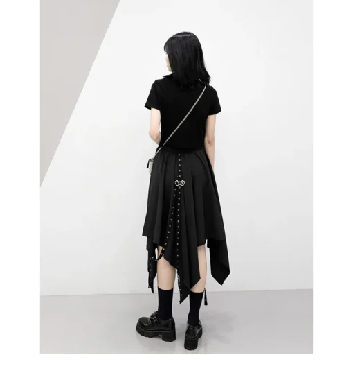 kf S6eb7efa5372c4719b7156e5c0157911b0 Long Skirt Irregular Skirt Girl s New Dark Tie Street Punk Wind Weave Buckle Medium length