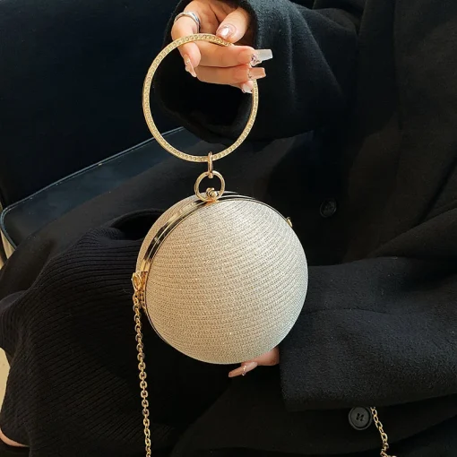 kf S6f50c559ab624e528e4ca494dad1582fw Circular Ring Portable Evening Bags Metal Sliver Round Ball Handbags For Lipstick Elegant Luxury Clutch Purse