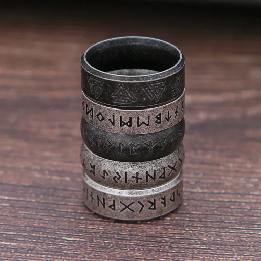 kf S7044236f0a9947b5a2250d7ee6b33464k Fashion Retro Viking Rune Ring for Men Women 316L Stainless Steel Odin Letter Rings Couple Simple