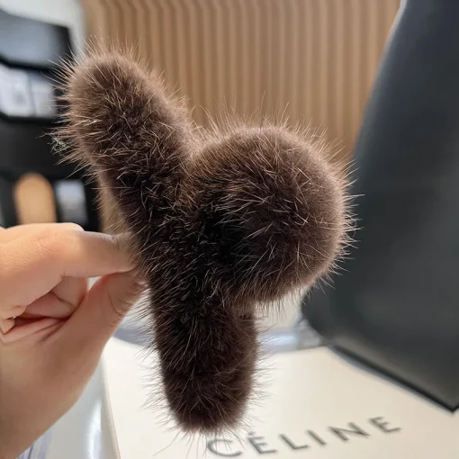 kf S73242affe01d4f1f9df92dec4cdf7b7e8 Real Mink Fur Barrettes Winter Fluffy Hair Claw Elegant Acrylic Hairpins Clip Crab Headwear for Women