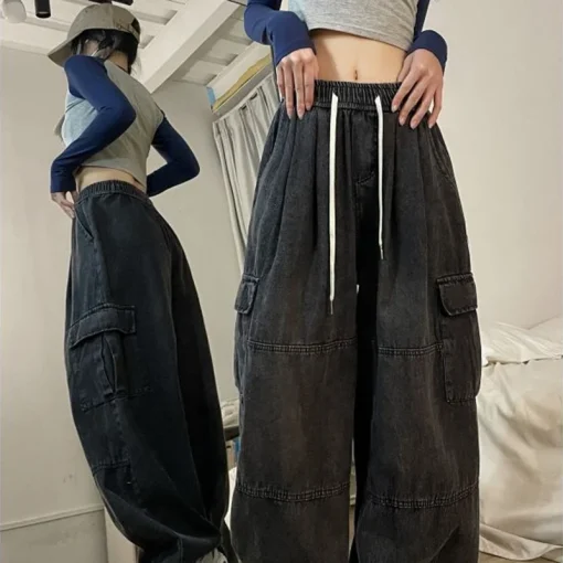 Women's Y2K Vintage Cargo Jeans – Oversized Denim Trousers - Image 5