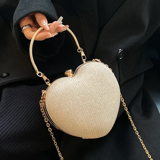 kf S742db178092c4381afea4431aafcd6d6T Evening Clutch Bag Women Bag Shiny Handbag Heart Shape Metal Clutches Bag Fashion Chain Shoulder Crossbody