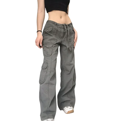 Aesthetics E-Girl Vintage Trousers for Women Low Waist Flare - Image 3