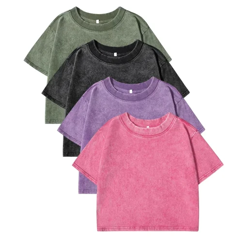 Solid Color Slim Washed T-shirt Women - Retro Casual Cotton Tee - Image 2