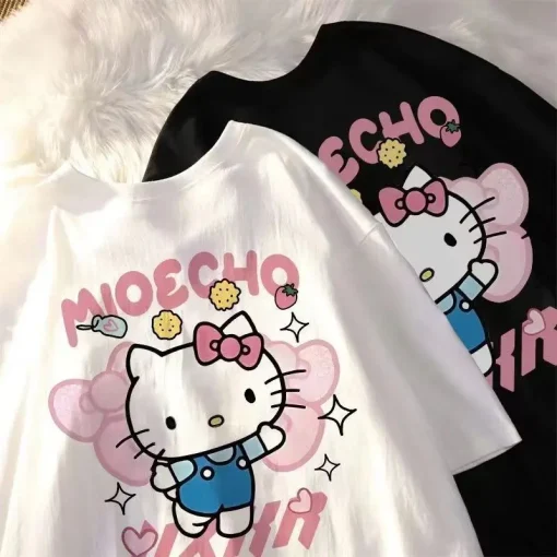 Summer Hello Kitty Casual T-shirt for Women – Loose Fit, Korean Y2K Streetwear - Image 2