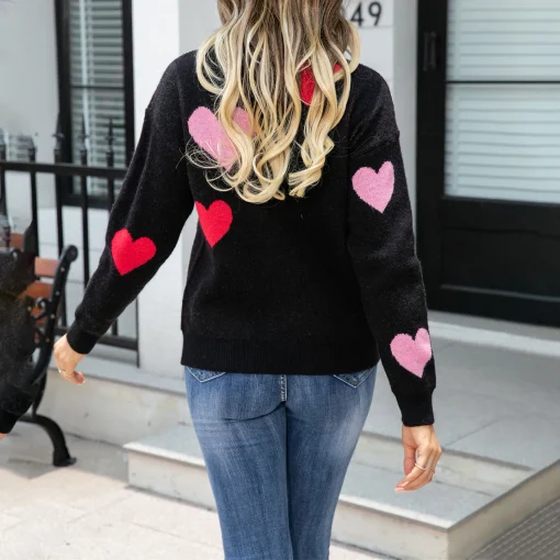 kf S75025c2ae819425895537e8692e8e5e01 Warm Women s Heart Print Sweaters Long Sleeve Round Neck Loose Pullovers Sweaters Valentine s Day