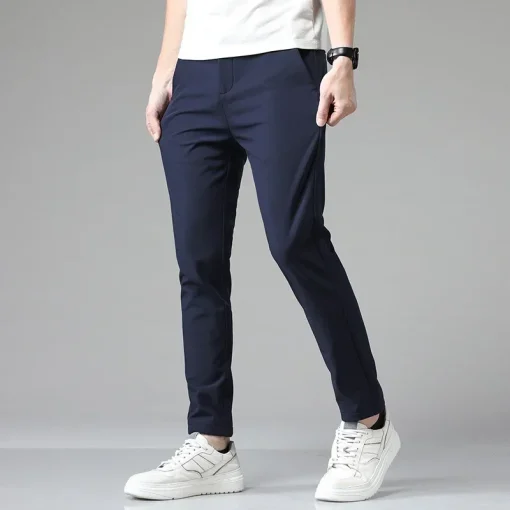 Men's Slim Fit Elastic Waist Trousers – Casual Korean Style Stretch Pants - Image 5