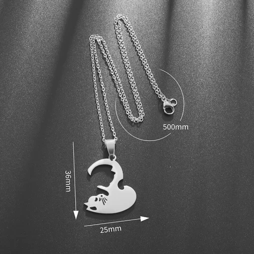 kf S75c9118dd2aa4b7bb5a0351157e00f7b5 Hot Hug Love Pet Cat Pairing Couple Necklace Fashion Stainless Steel Men Women Best Friend Bff