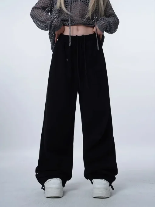 HOUZHOU Y2K Gray Sports Sweatpants – Oversized High Waist Joggers, Harajuku Style, Loose Fit for Women - Image 5