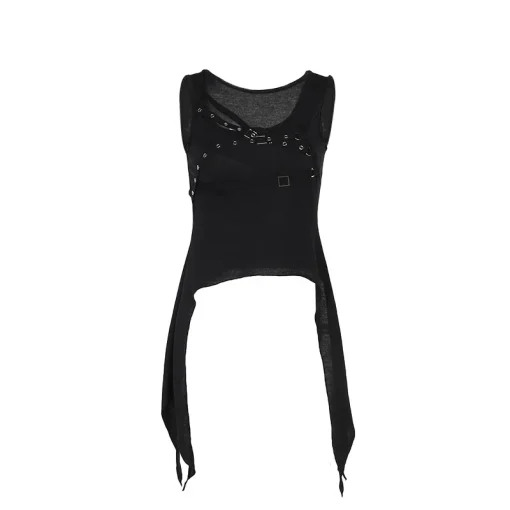 kf S76bdf927e5e341ad81fd8d9d44d3484bv New Gothic Vintage Women s Punk Sleeveless Black Tank Top Y2k Retro Personality Casual Slim