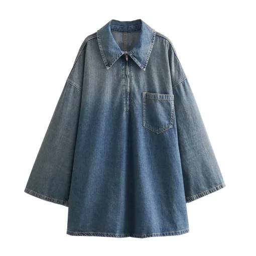 kf S79f40e4800c84d27b99e2df41e5e7010O Women s Autumn and Winter New Fashion Loose A Line Skirt Commuting Casual Lapel Denim Dress