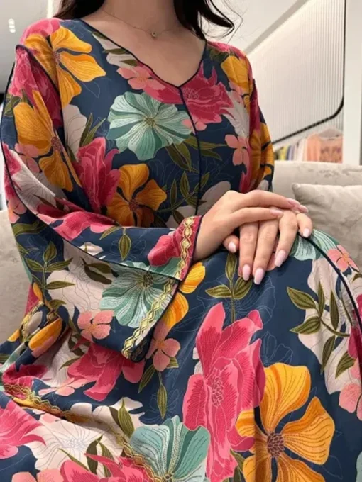 kf S7a09d7a7066b461a91d040549e8fd2ddq Women Clothing Dress Summer Autumn Long Sleeve Female Robe Dress Loose Causal Flowers Printed Ladies Long