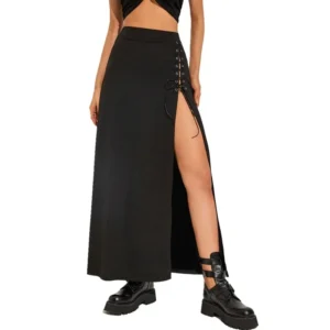 Black Women’S Skirt Sexy Split Simple Casual All-Match Hot Street Outing Cool Mature Vitality Personality Trend Basic