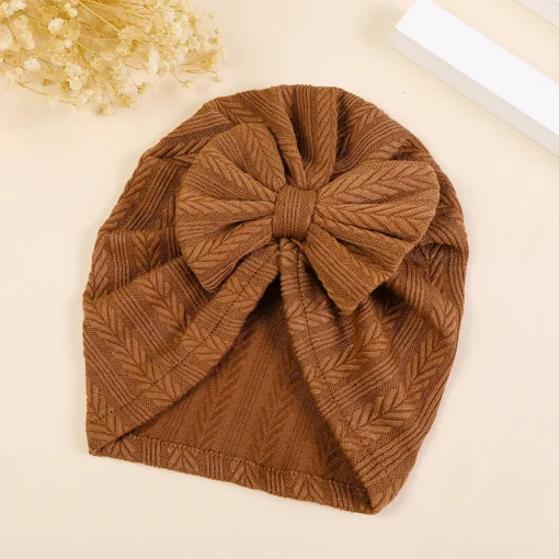 kf S7d436912b7394d139ecfdd37d9395f66I New Fashion Ribbed Bow Baby Turban Hat Infant Soft Elastic Beanies Cap Breathable Solid Color Baby